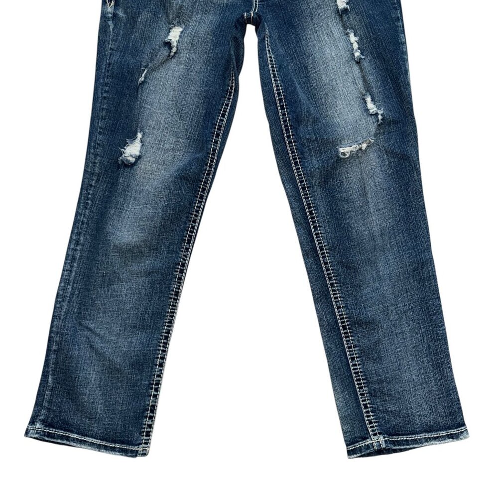 Maurices Straight Leg Jeans Womens Juniors 11 12 Distressed Frayed Ripped - Picture 4 of 8